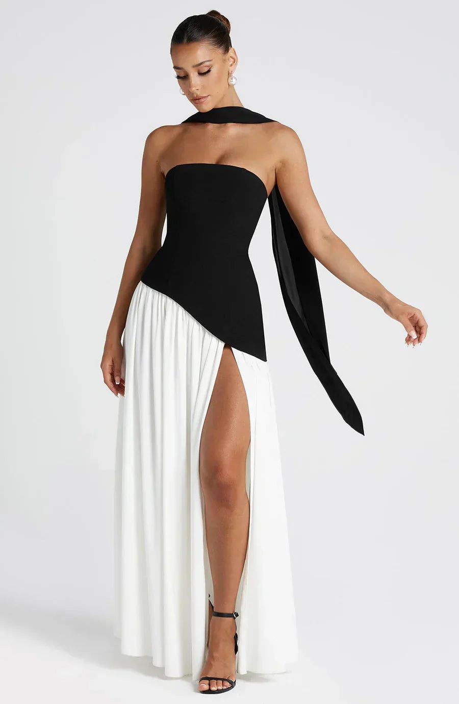 Halcyon | Vestido Maxi Mulher Corpete sem Alças Fenda