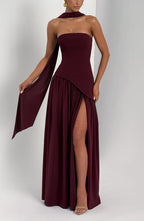 Halcyon | Vestido Maxi Mulher Corpete sem Alças Fenda
