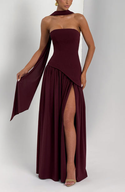 Halcyon | Vestido Maxi Mulher Corpete sem Alças Fenda