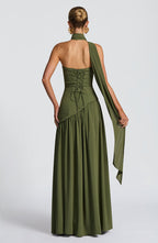 Halcyon | Vestido Maxi Mulher Corpete sem Alças Fenda