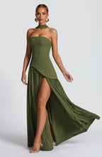 Halcyon | Vestido Maxi Mulher Corpete sem Alças Fenda