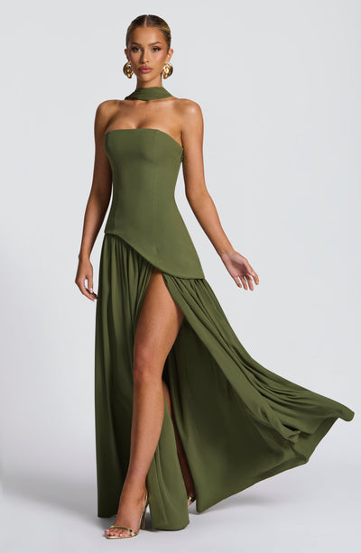 Halcyon | Vestido Maxi Mulher Corpete sem Alças Fenda