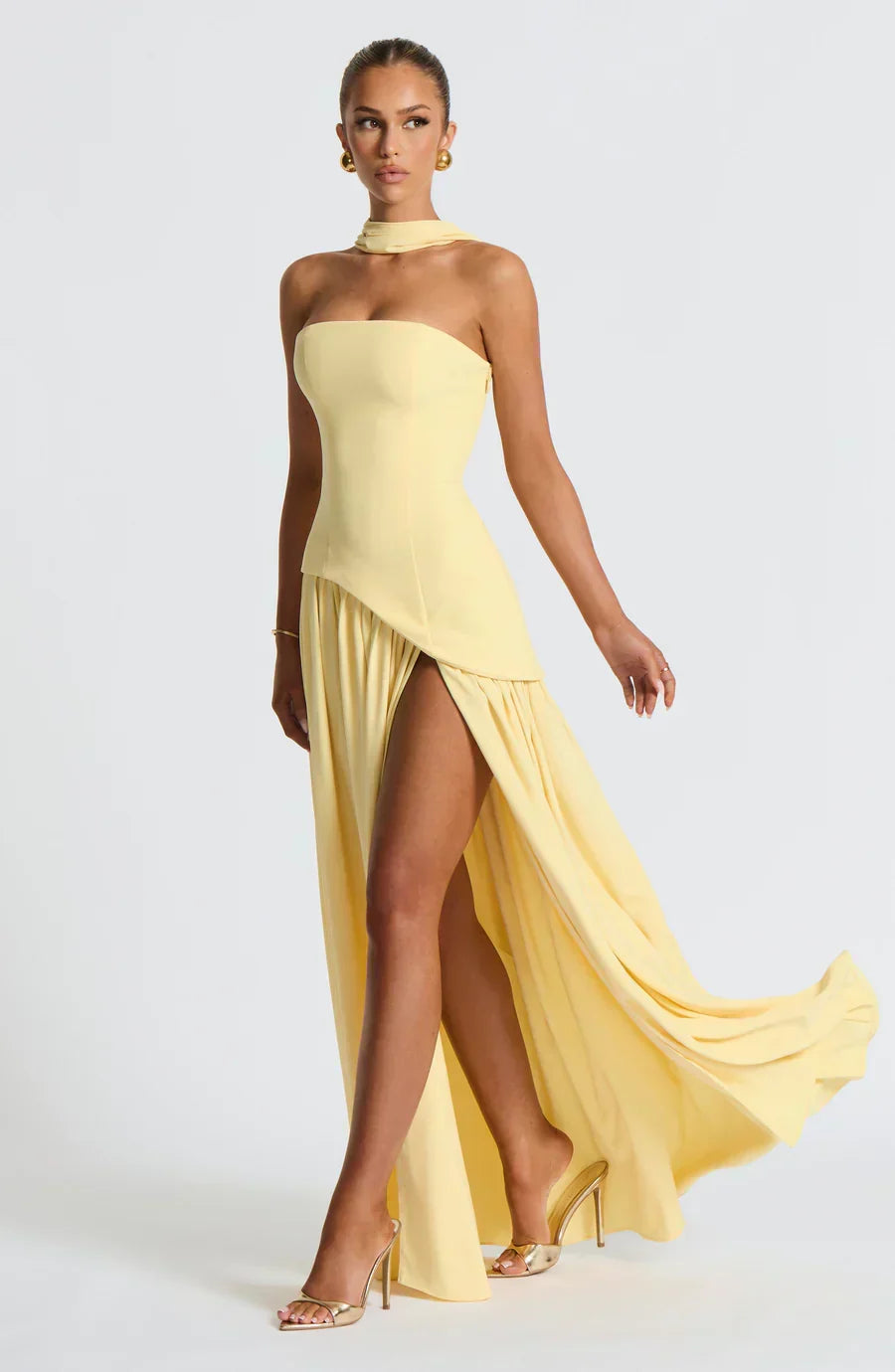Halcyon | Vestido Maxi Mulher Corpete sem Alças Fenda