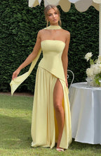 Halcyon | Vestido Maxi Mulher Corpete sem Alças Fenda