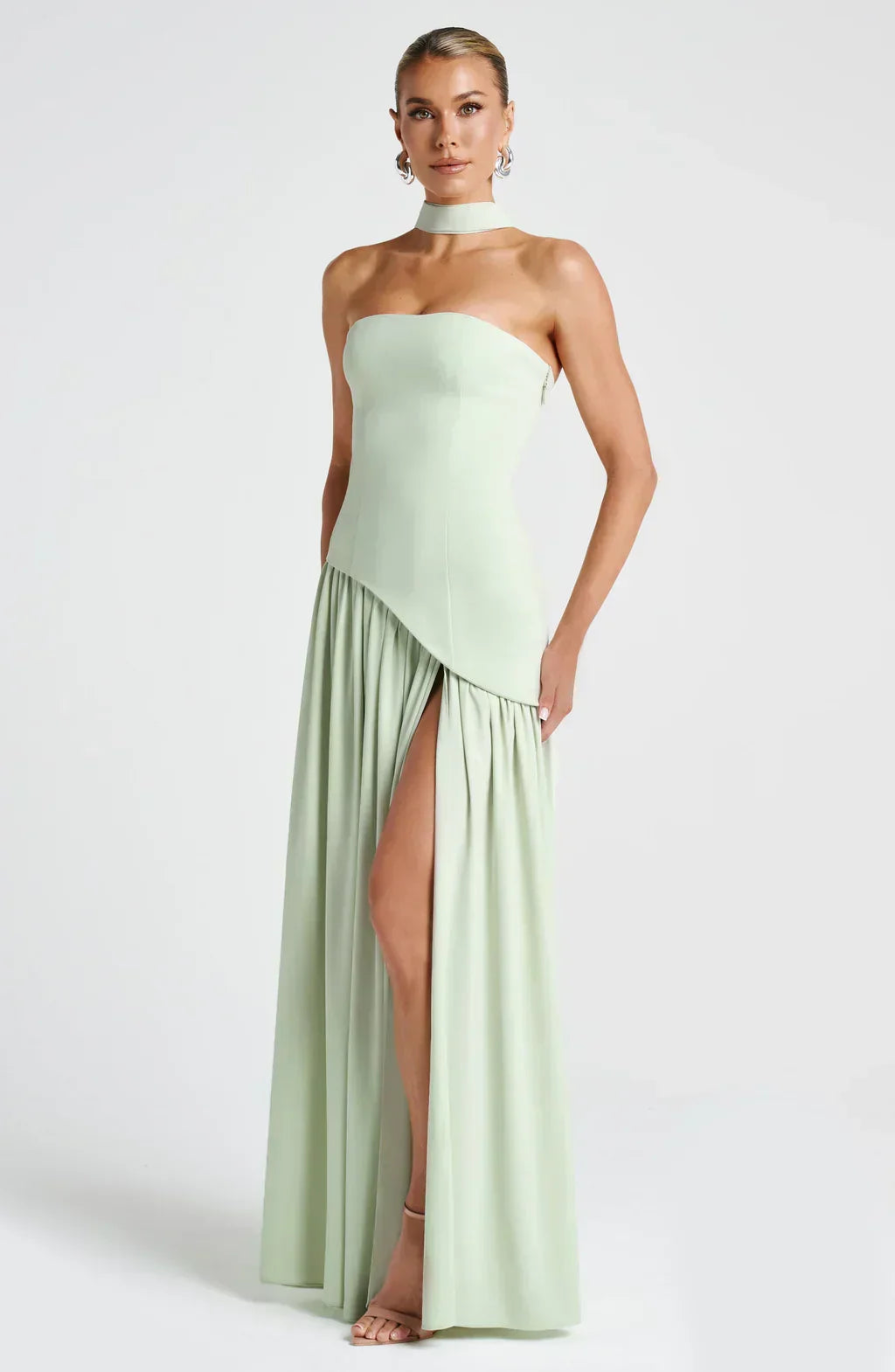 Halcyon | Vestido Maxi Mulher Corpete sem Alças Fenda