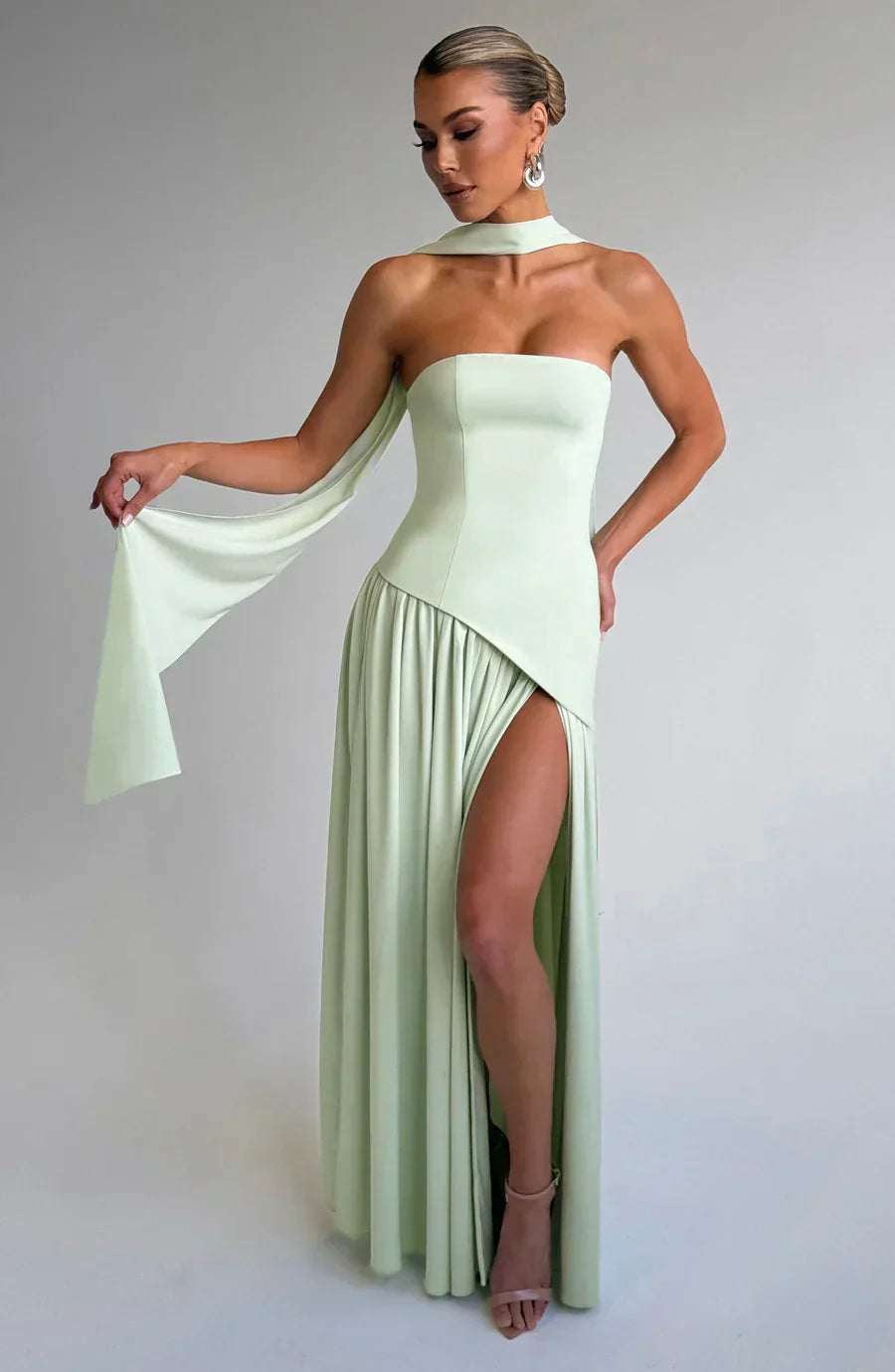 Halcyon | Vestido Maxi Mulher Corpete sem Alças Fenda