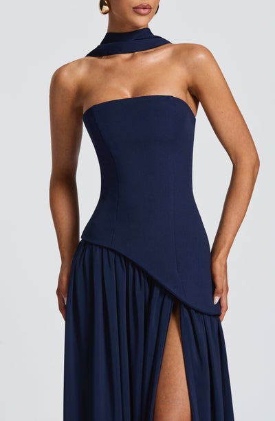 Halcyon | Vestido Maxi Mulher Corpete sem Alças Fenda