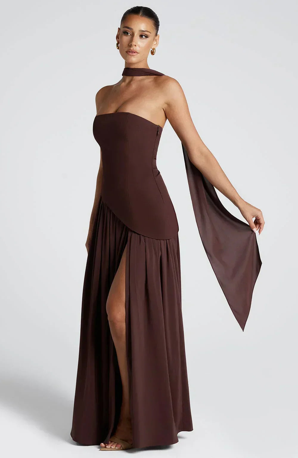 Halcyon | Vestido Maxi Mulher Corpete sem Alças Fenda