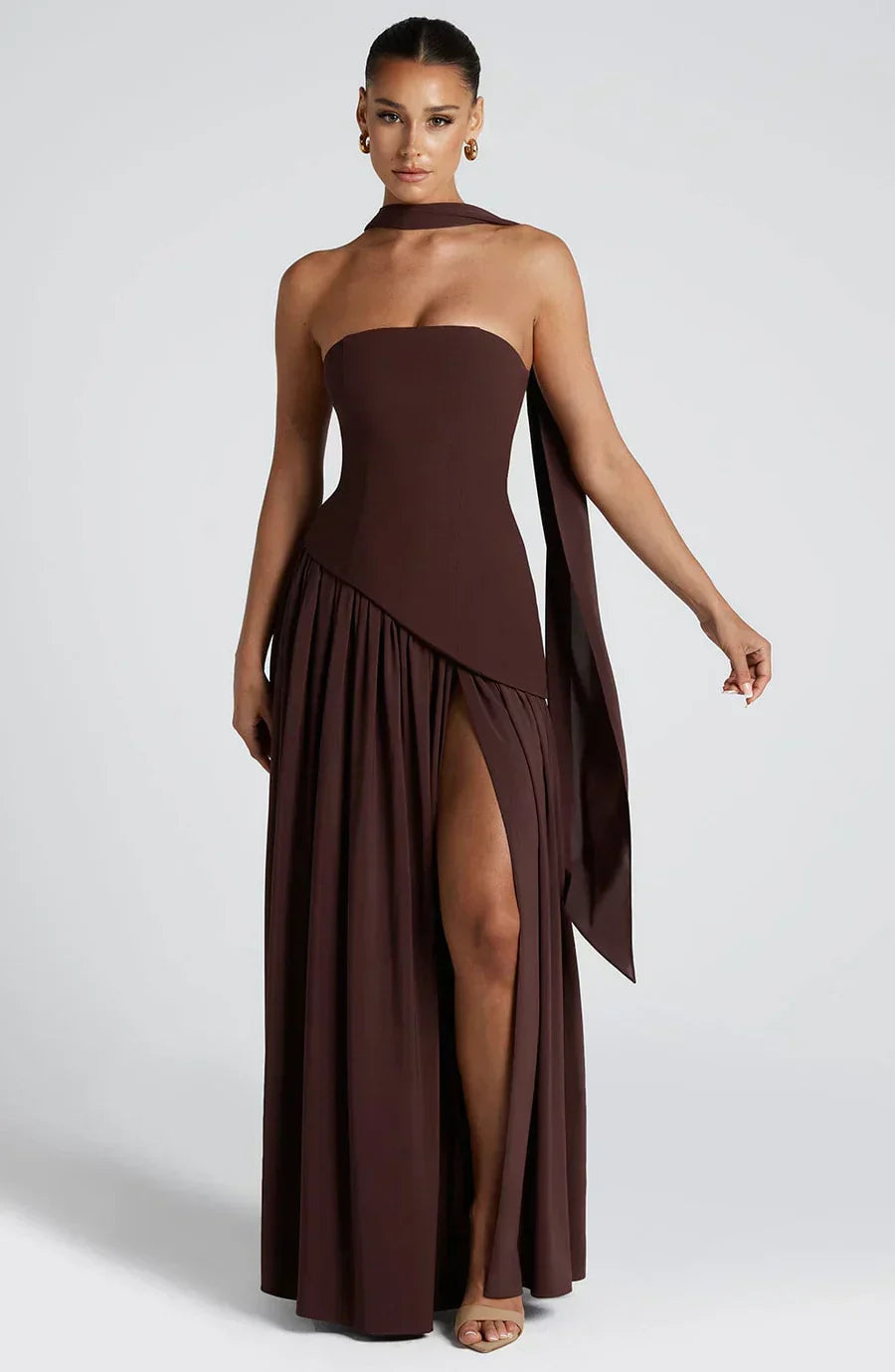 Halcyon | Vestido Maxi Mulher Corpete sem Alças Fenda