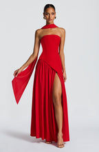 Halcyon | Vestido Maxi Mulher Corpete sem Alças Fenda