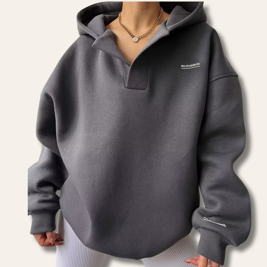 Hazel | Mulher Hoodie Oversized Pullover Gola Entalhada