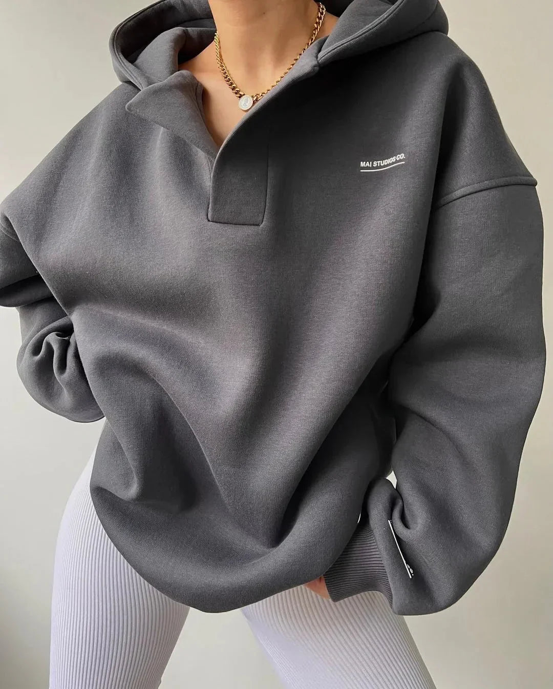 Hazel | Mulher Hoodie Oversized Pullover Gola Entalhada