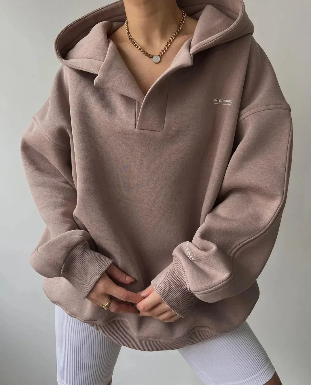 Hazel | Mulher Hoodie Oversized Pullover Gola Entalhada