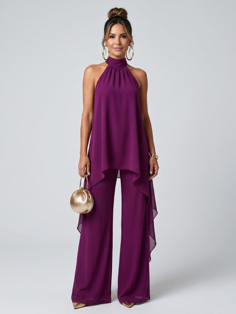 Conjunto Calças Palazzo | Top Halter Assimétrico Mulher