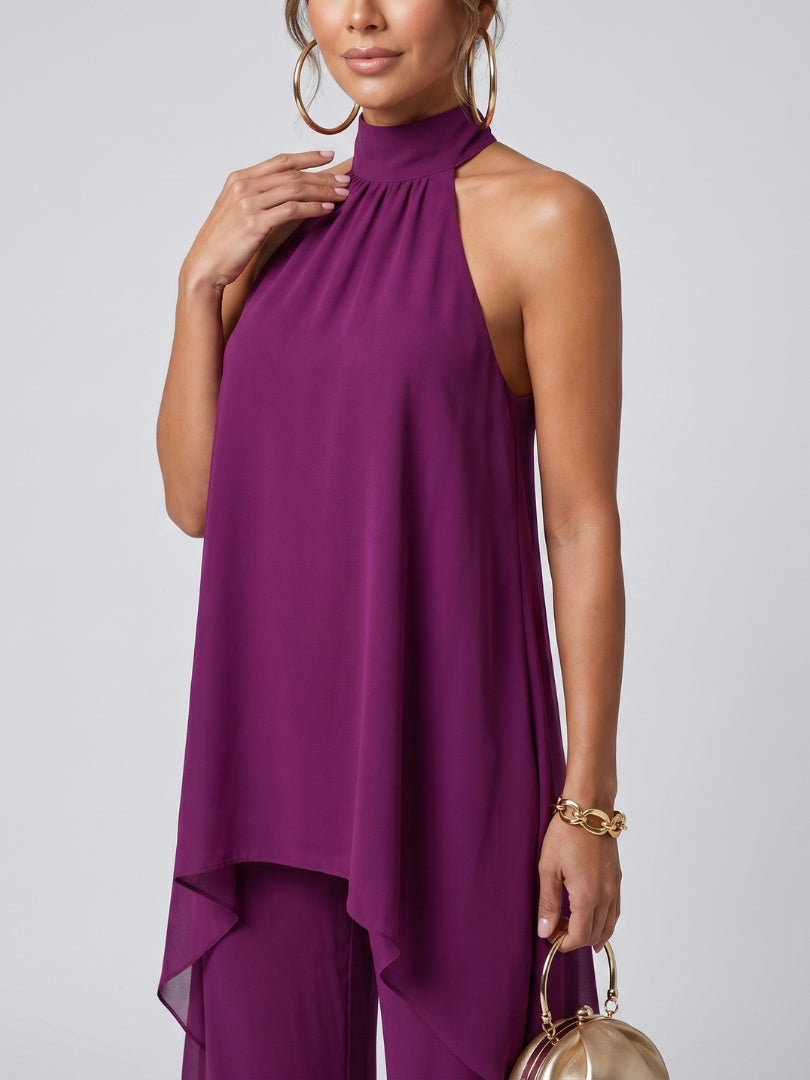 Conjunto Calças Palazzo | Top Halter Assimétrico Mulher