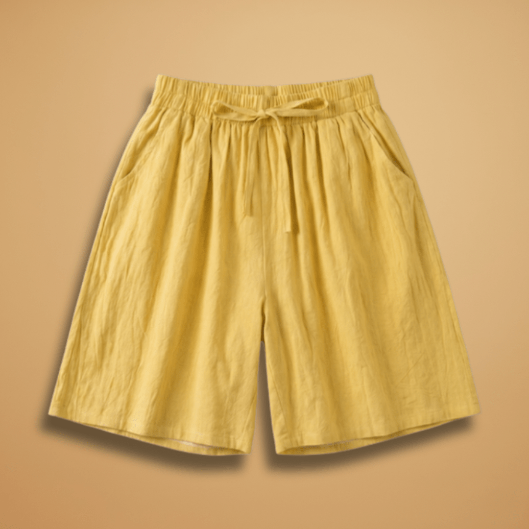 Shorts feminino algodão relaxed fit com cós elástico e cordão regulável