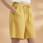 Shorts feminino algodão relaxed fit com cós elástico e cordão regulável