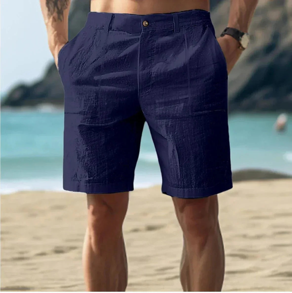 Homem Calções Linho Relaxed Fit