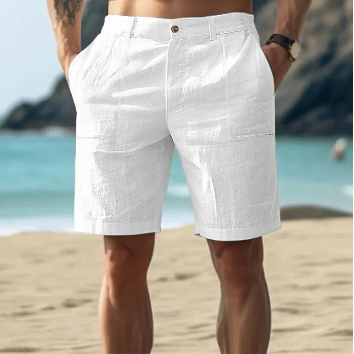 Homem Calções Linho Relaxed Fit