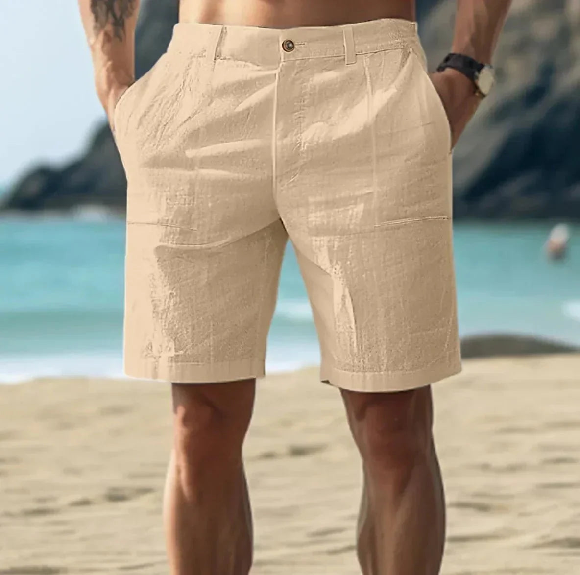Homem Calções Linho Relaxed Fit