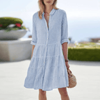 Nina | Vestido Midi Listrado com Botões Feminino