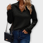 Dione | Camisola Canelada Feminina Quarter-Zip com Gola