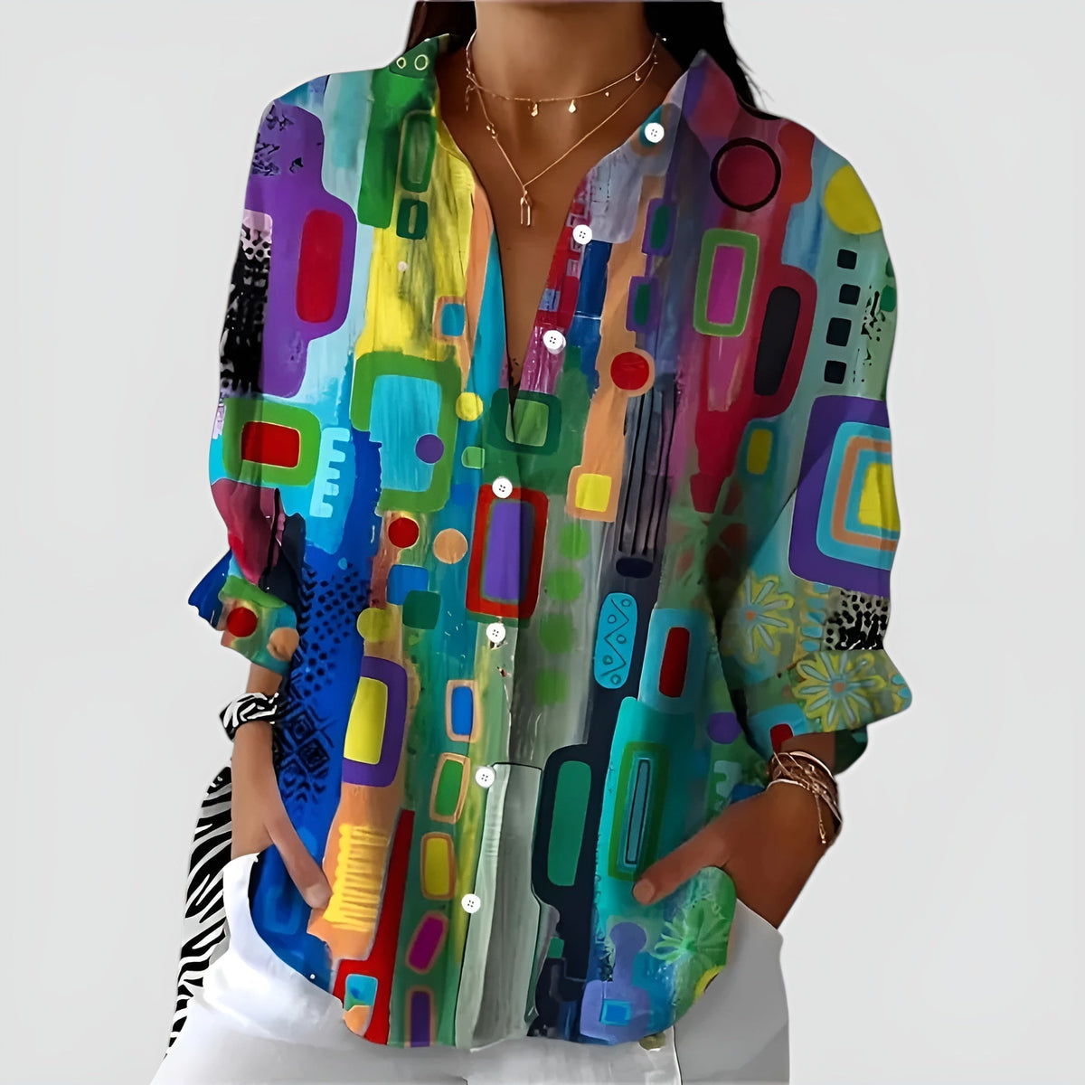 Blusa Feminina Padrão Geométrico Manga Longa