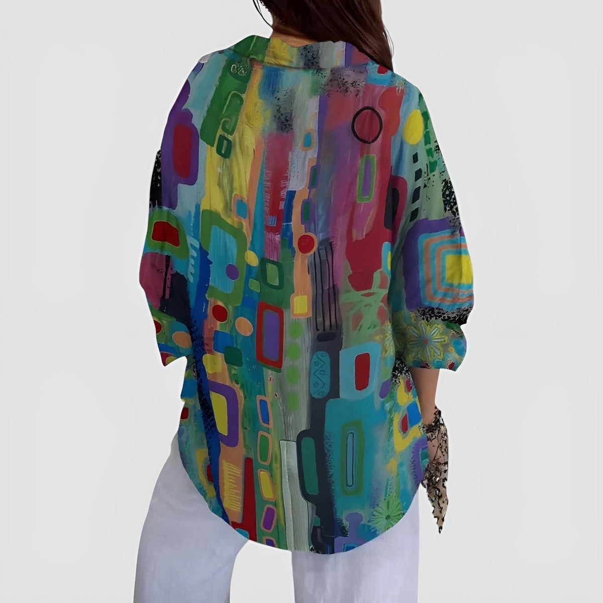 Blusa Feminina Padrão Geométrico Manga Longa