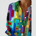 Blusa Feminina Padrão Geométrico Manga Longa