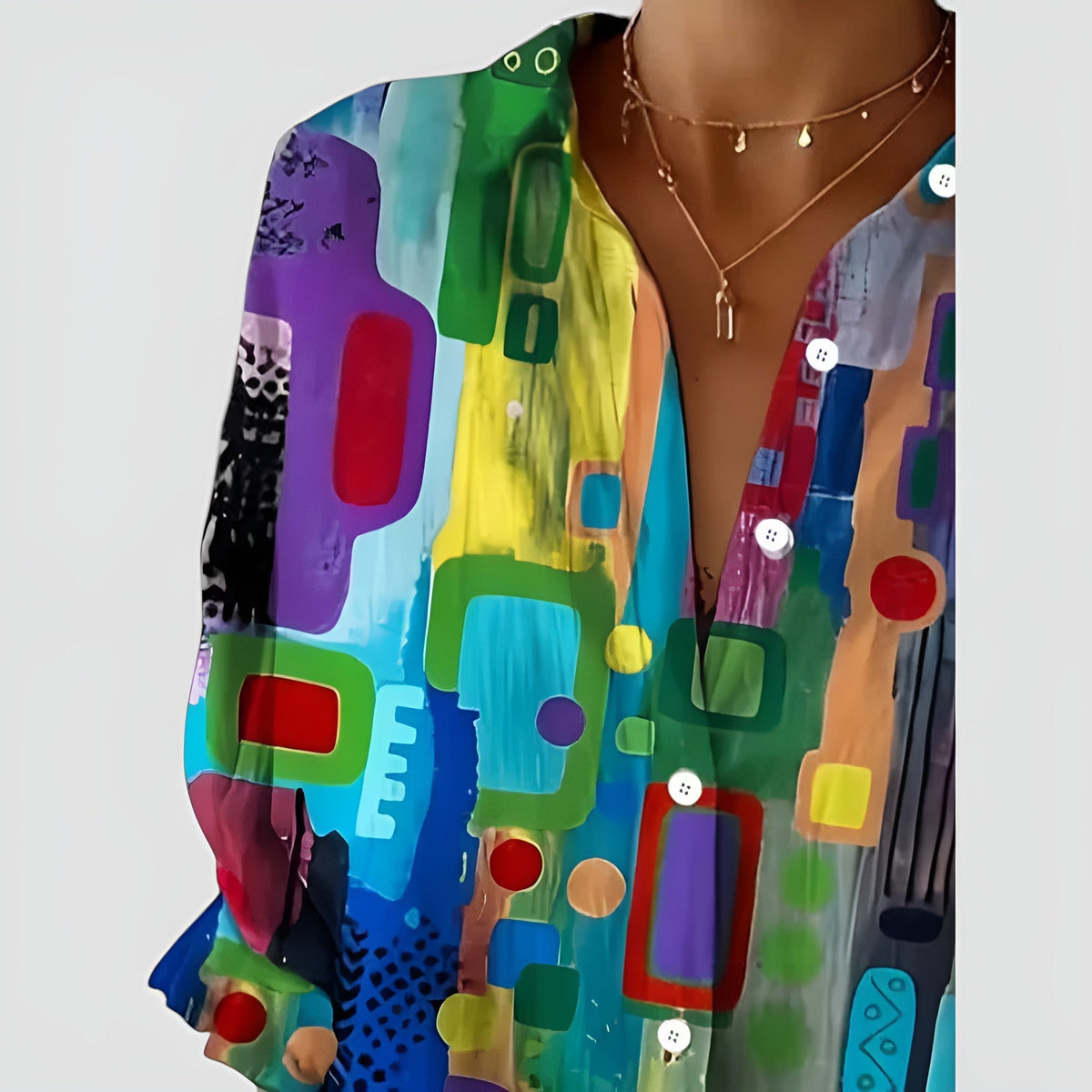 Blusa Feminina Padrão Geométrico Manga Longa