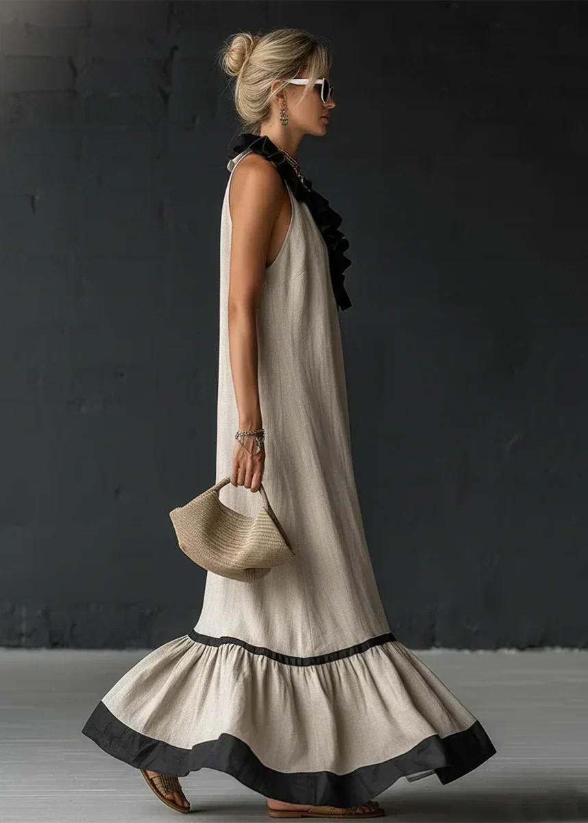 Vestido Longo Mulher com Volantes Gola Halter