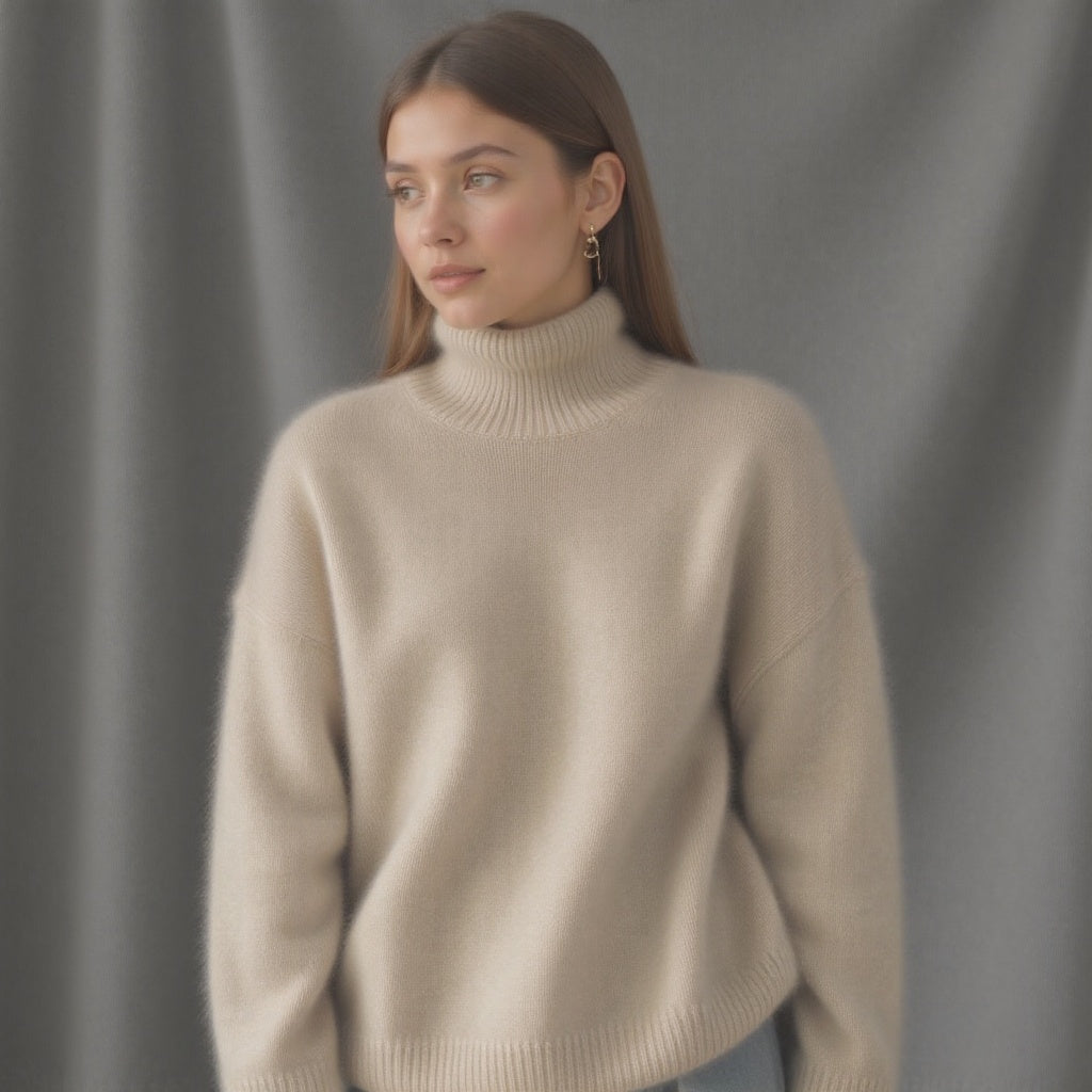 Jade | Mulher Caxemira Oversize Camisola Gola Alta