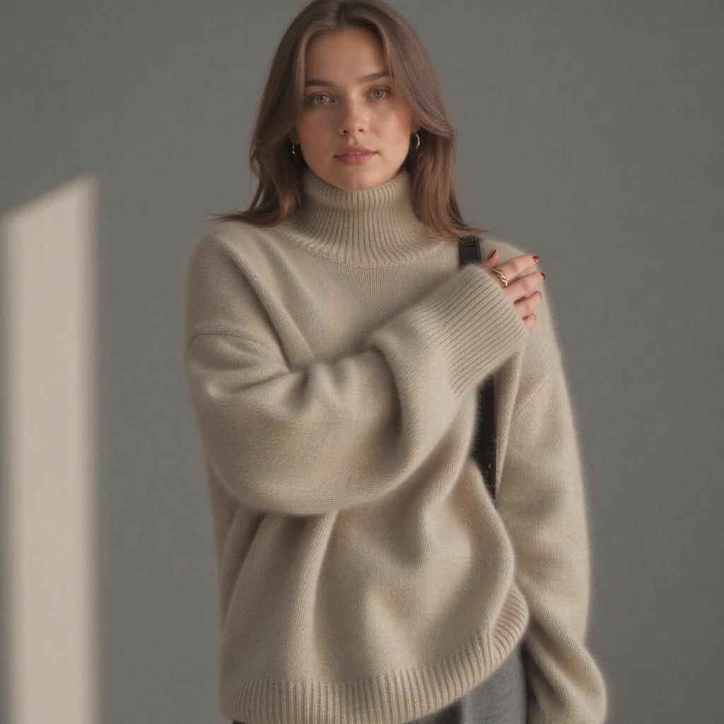 Jade | Mulher Caxemira Oversize Camisola Gola Alta