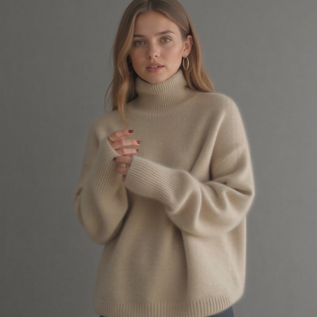 Jade | Mulher Caxemira Oversize Camisola Gola Alta