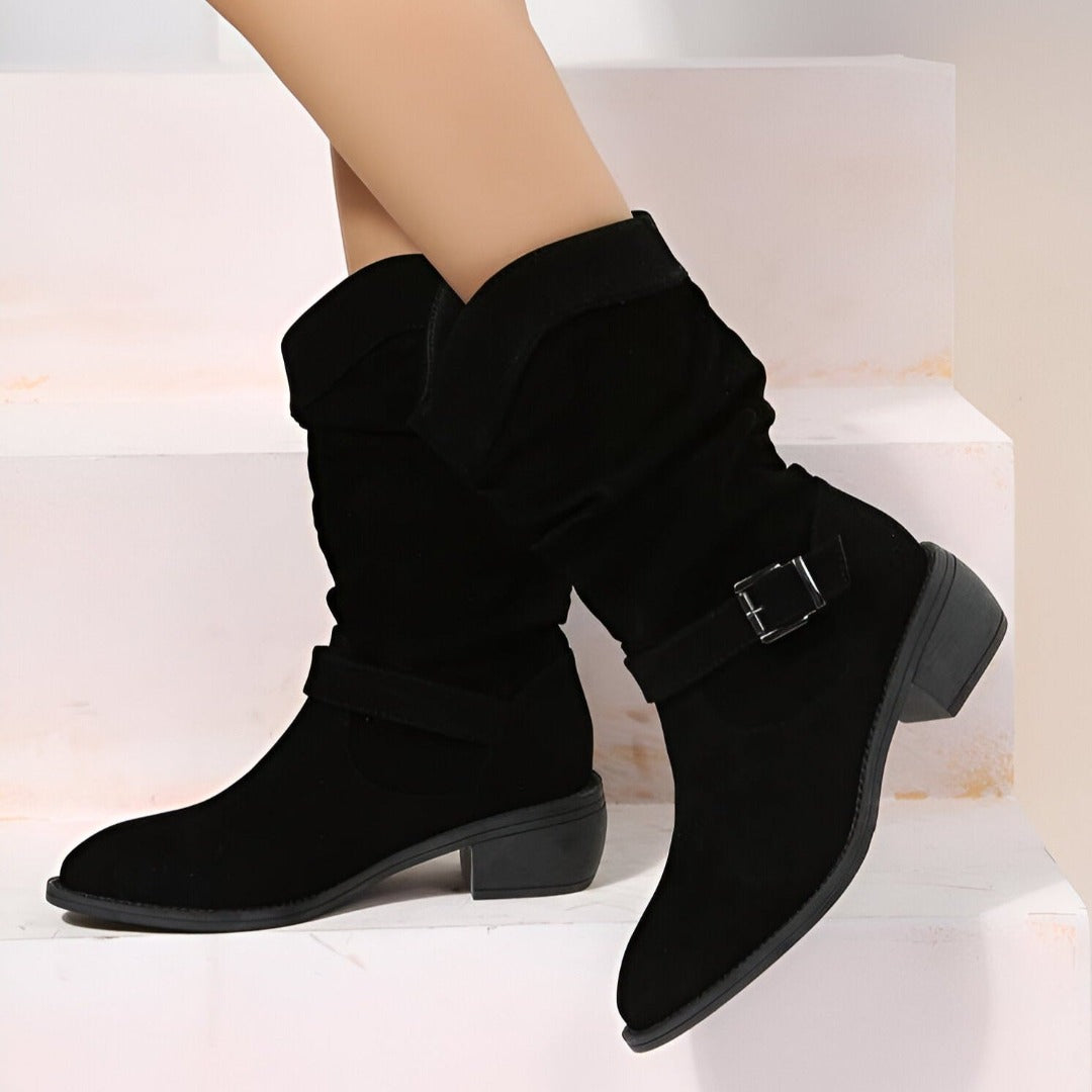 Zinnia | Botas Femininas Bico Redondo Salto Baixo Palmilha Macia