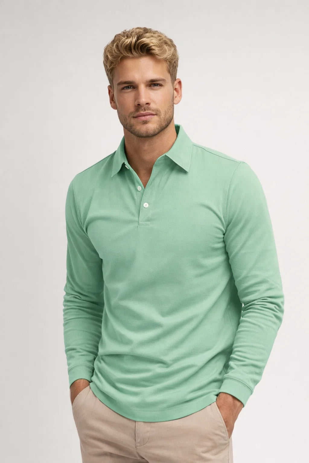 Romy | Polo Homem Manga Longa Gola Clássica Slim Fit