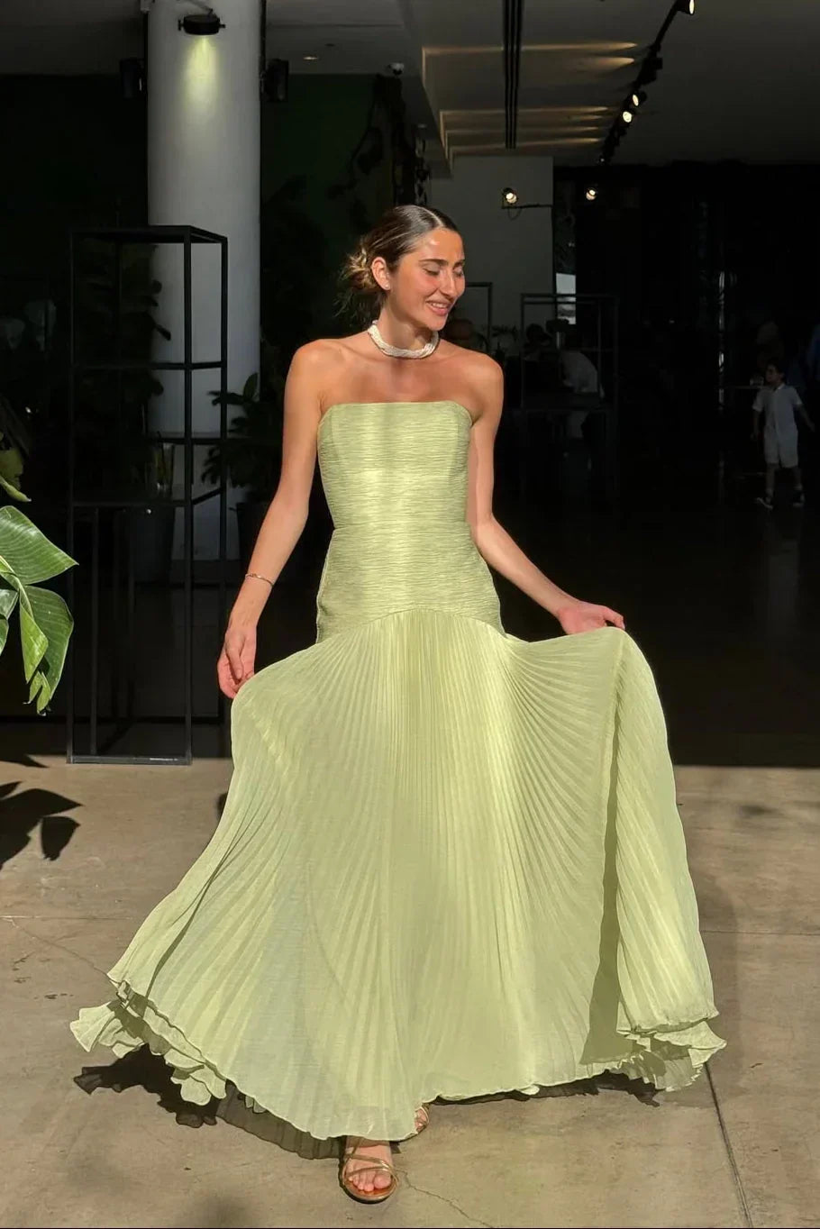 Juno | Vestido Maxi Feminino Sem Alças Plissado