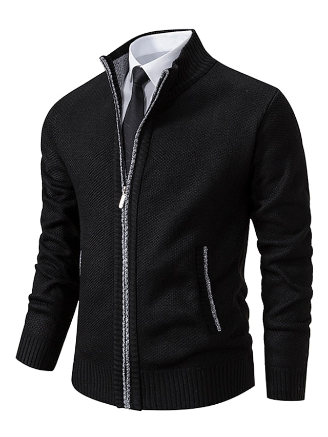 Esme | Homem Cardigan Malha Canelada Fecho Completo Gola Alta