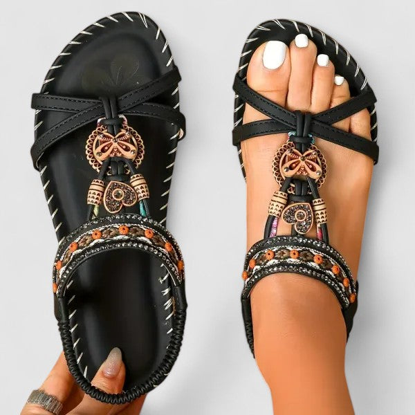 Saoirse | Sandálias Ortopédicas Femininas T-Strap Boho