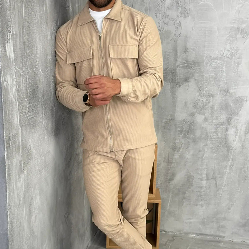 Xanthe | Conjunto Jogging Masculino Canelado com Fecho de Correr