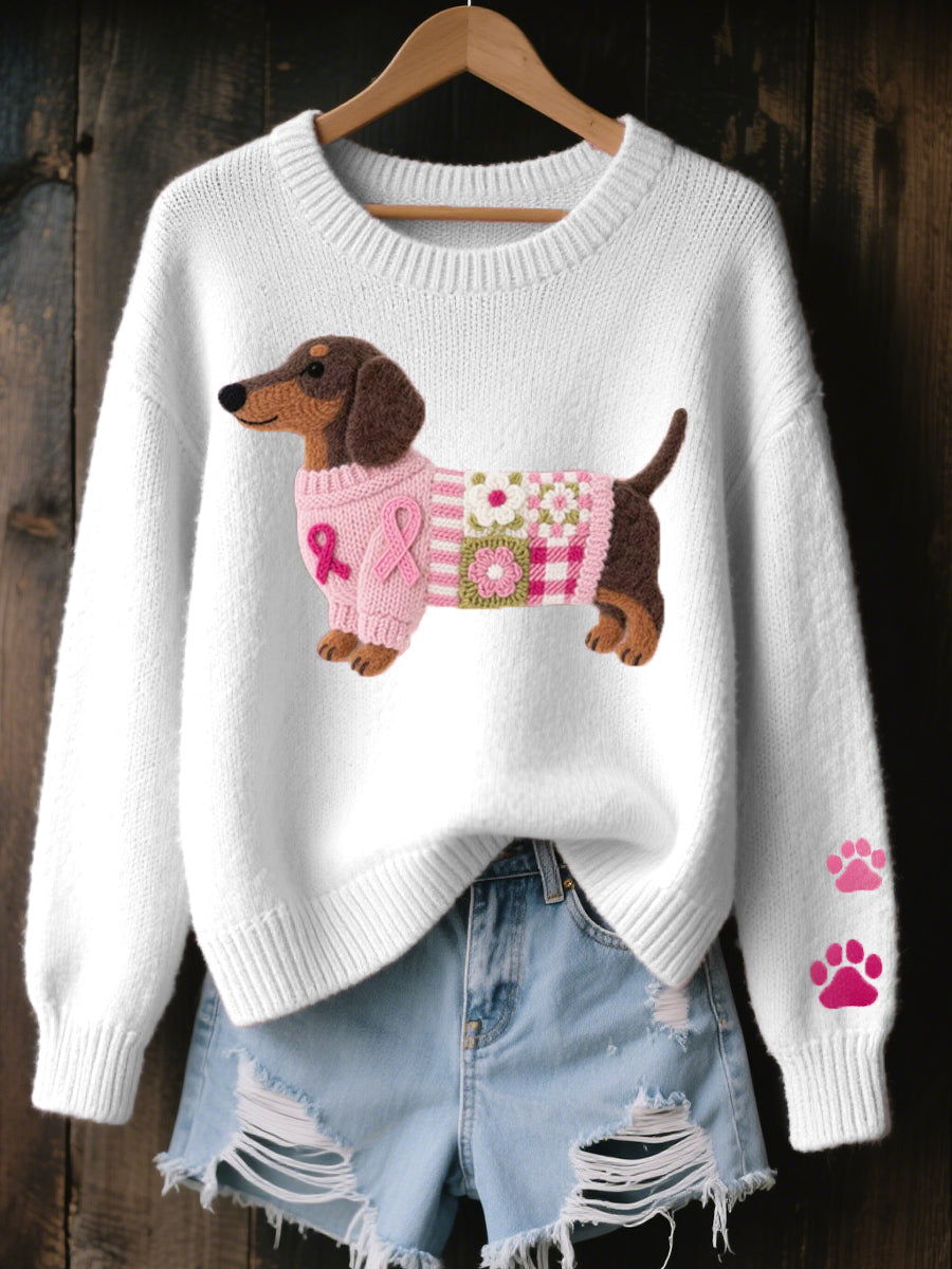 Sweater Feminino de Tricot | Motivo Salsicha, Patchwork | Estilo Casual