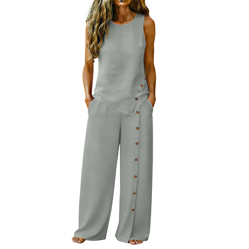 Ximena | Conjunto Feminino Blusa Sem Mangas e Calça Wide Leg