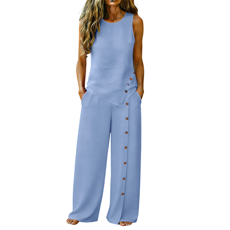 Ximena | Conjunto Feminino Blusa Sem Mangas e Calça Wide Leg