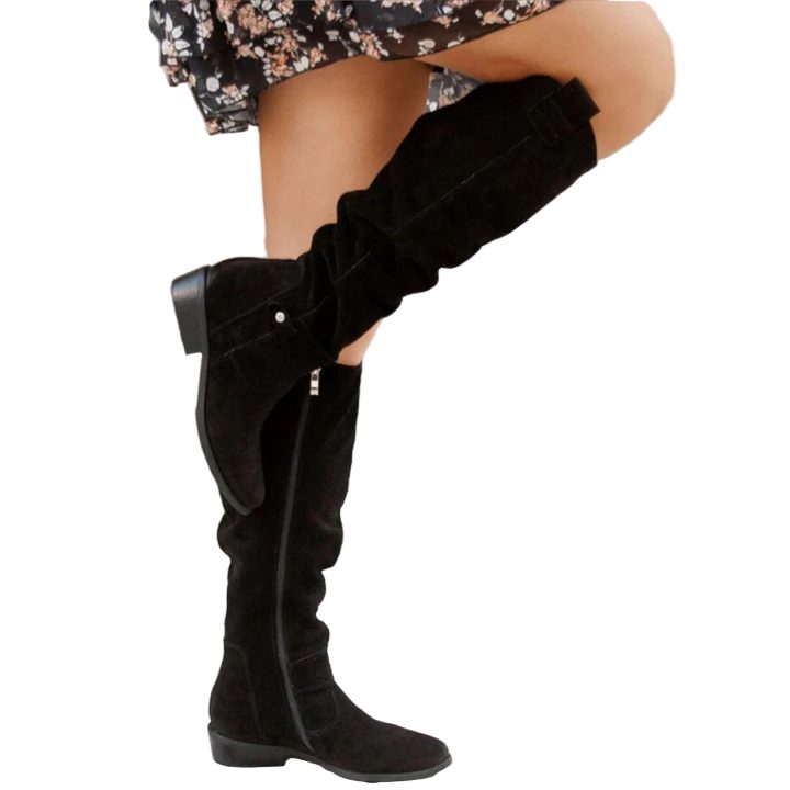 Botas Slouchy Femininas | Camurça, Salto Baixo | Confortável