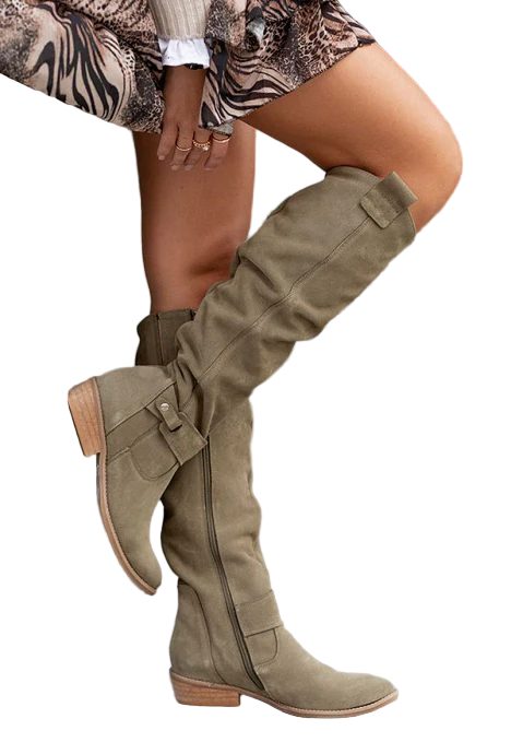 Botas Slouchy Femininas | Camurça, Salto Baixo | Confortável