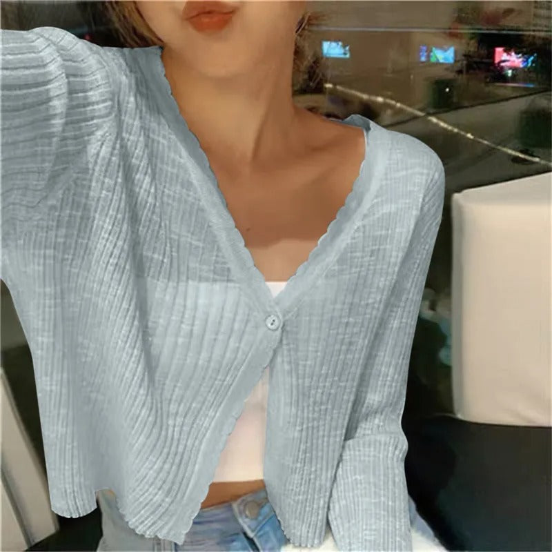 Linnea | Casaco Cropped Feminino Botões Decote V