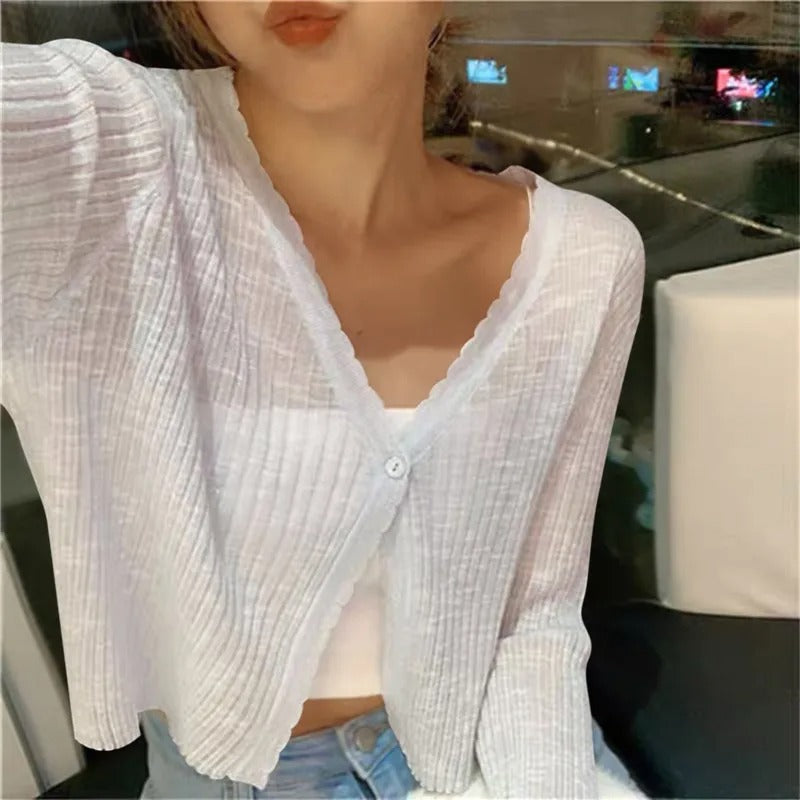 Linnea | Casaco Cropped Feminino Botões Decote V