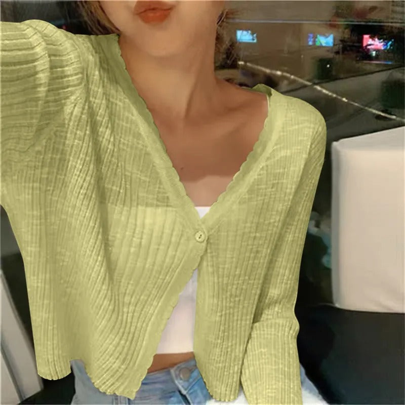Linnea | Casaco Cropped Feminino Botões Decote V