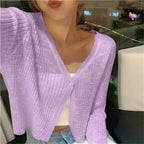 Linnea | Casaco Cropped Feminino Botões Decote V