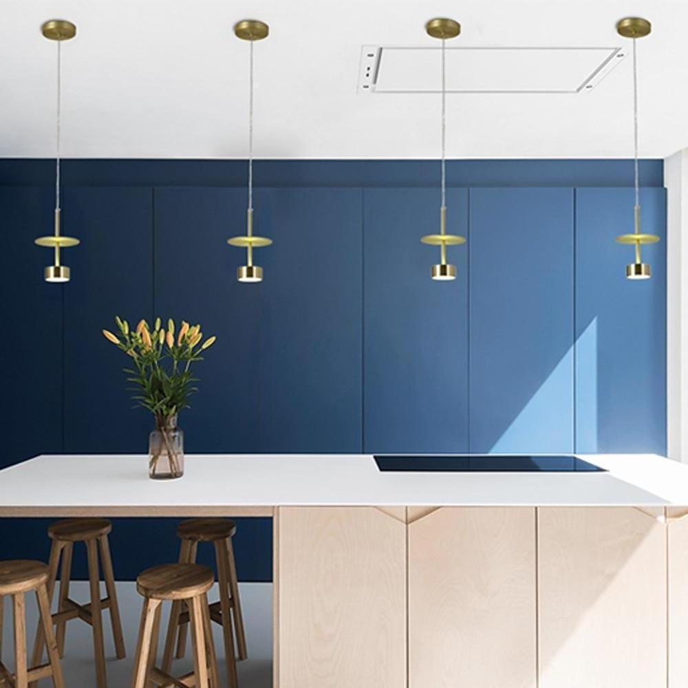 Xanthe | Candeeiro Suspenso de Metal | Ilha de Cozinha, LED, Dourado | 1 Lâmpada